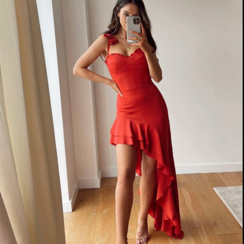 Nadine Merabi Gianna Ruffle Dress in Coral NWT